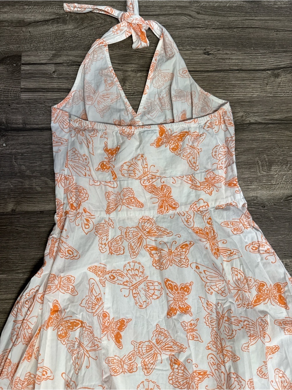 Together Butterfly Print Halter Maxi Dress White Orange Boho Cottagecore - Picture 6 of 6